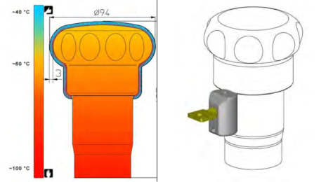 A temperature diagram of a Spring to Close Hand Wheel